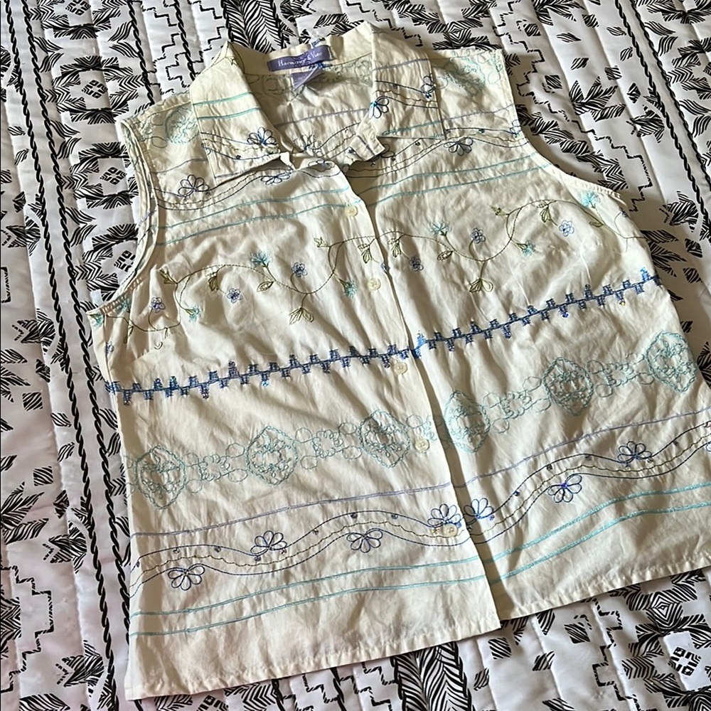 Harmony & Vine Sleeveless Embroidered Sparkly Blouse Top Size L